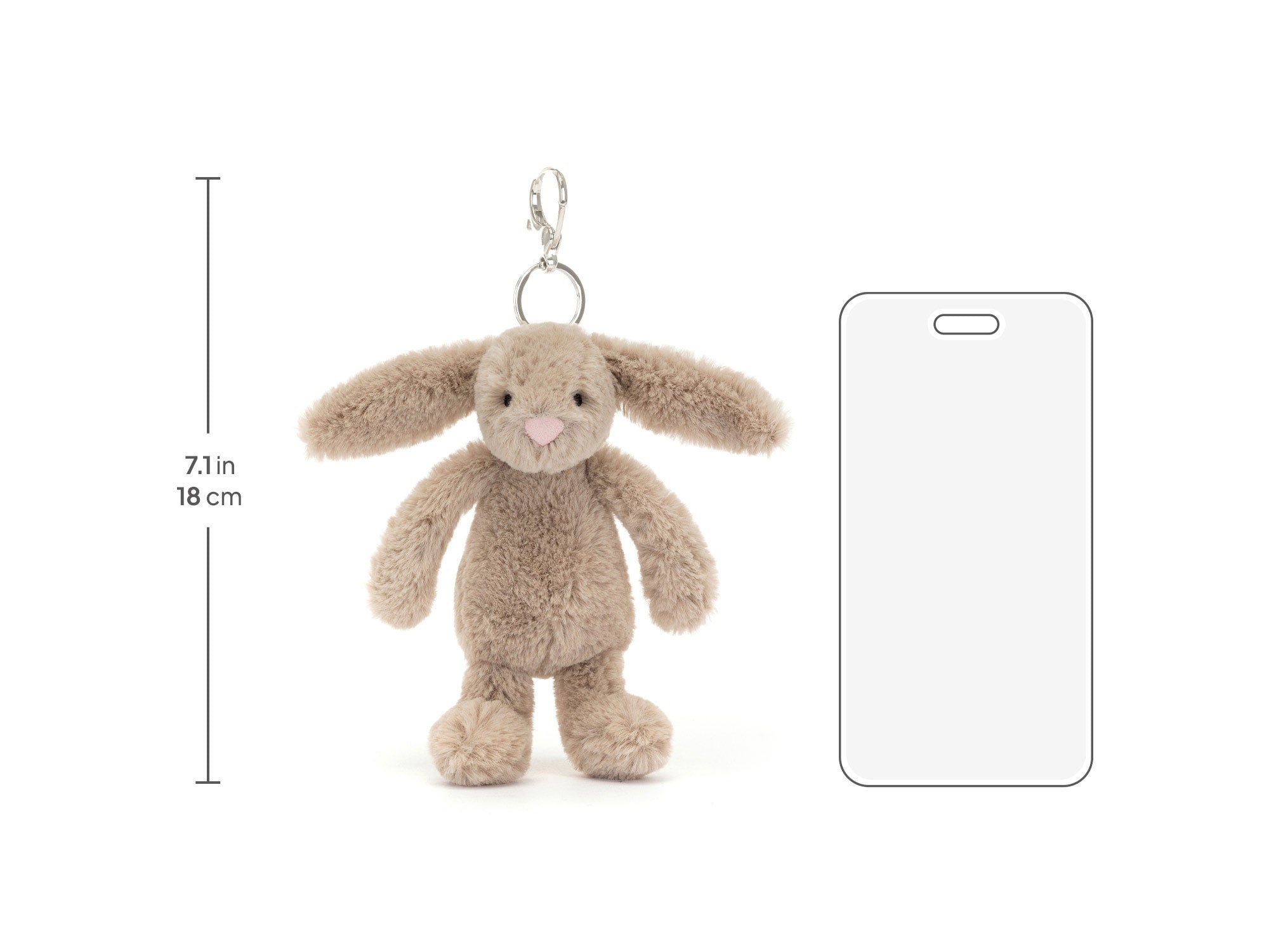 Bashful Beige Bunny Bag Charm, size chart