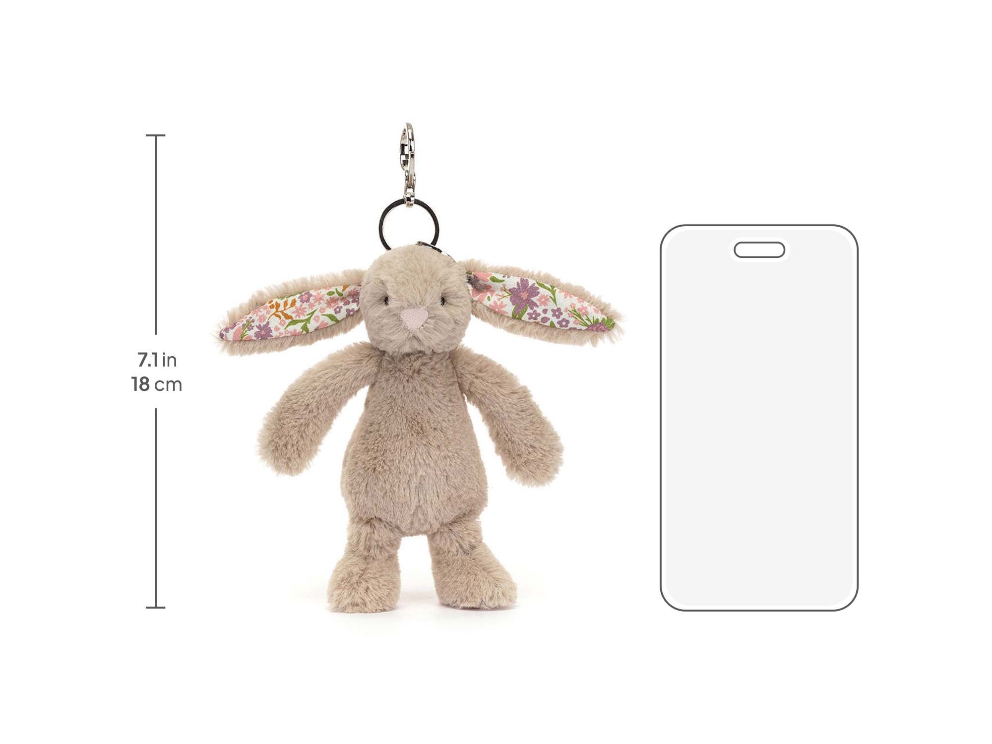 Blossom Beige Bunny Petal Bag Charm, size chart