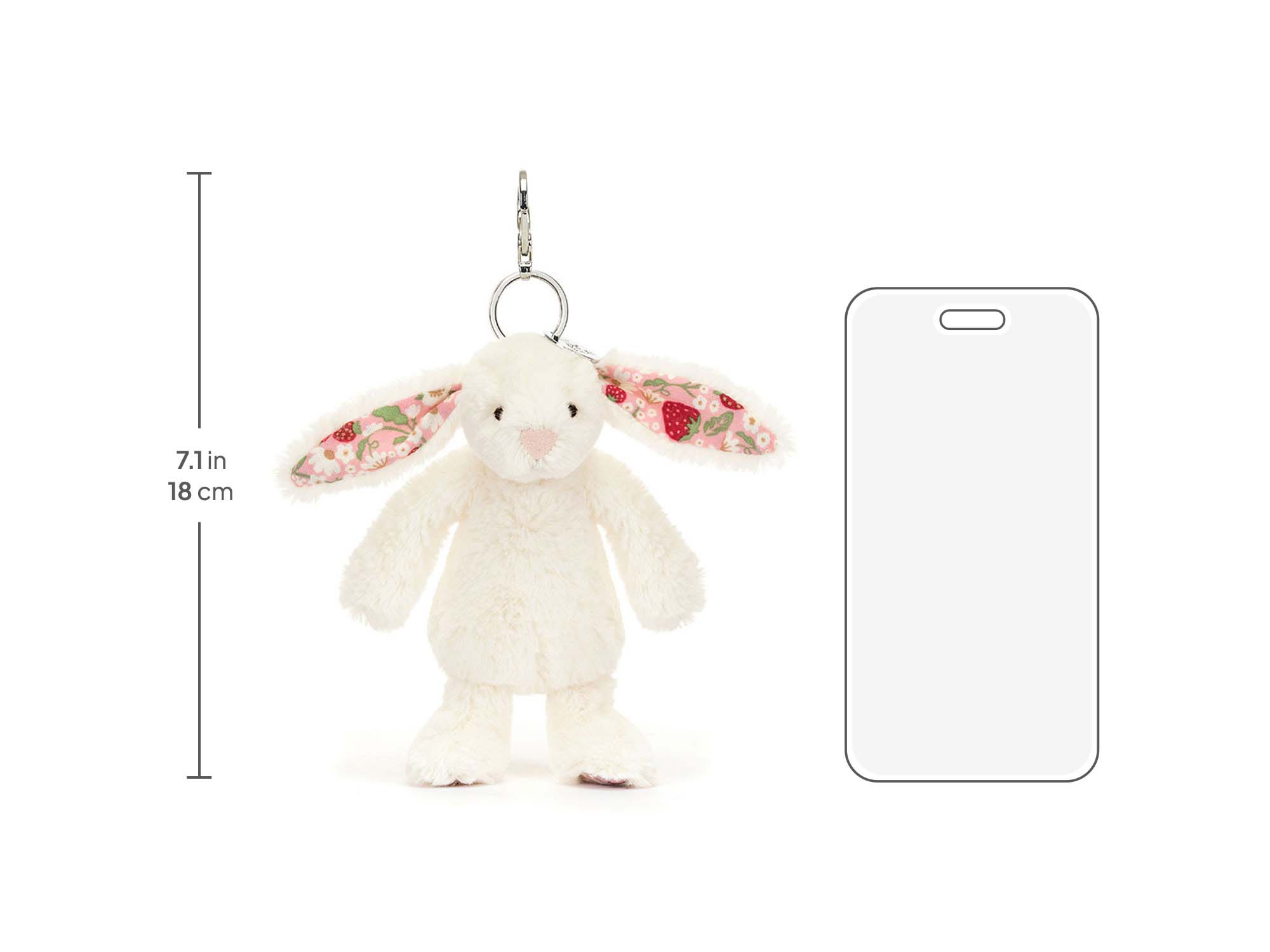 Blossom Cream Bunny Berry Bag Charm, size chart