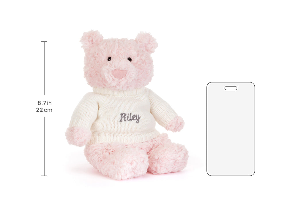 Leola Bear with Personalized Cream Jumper, size chart