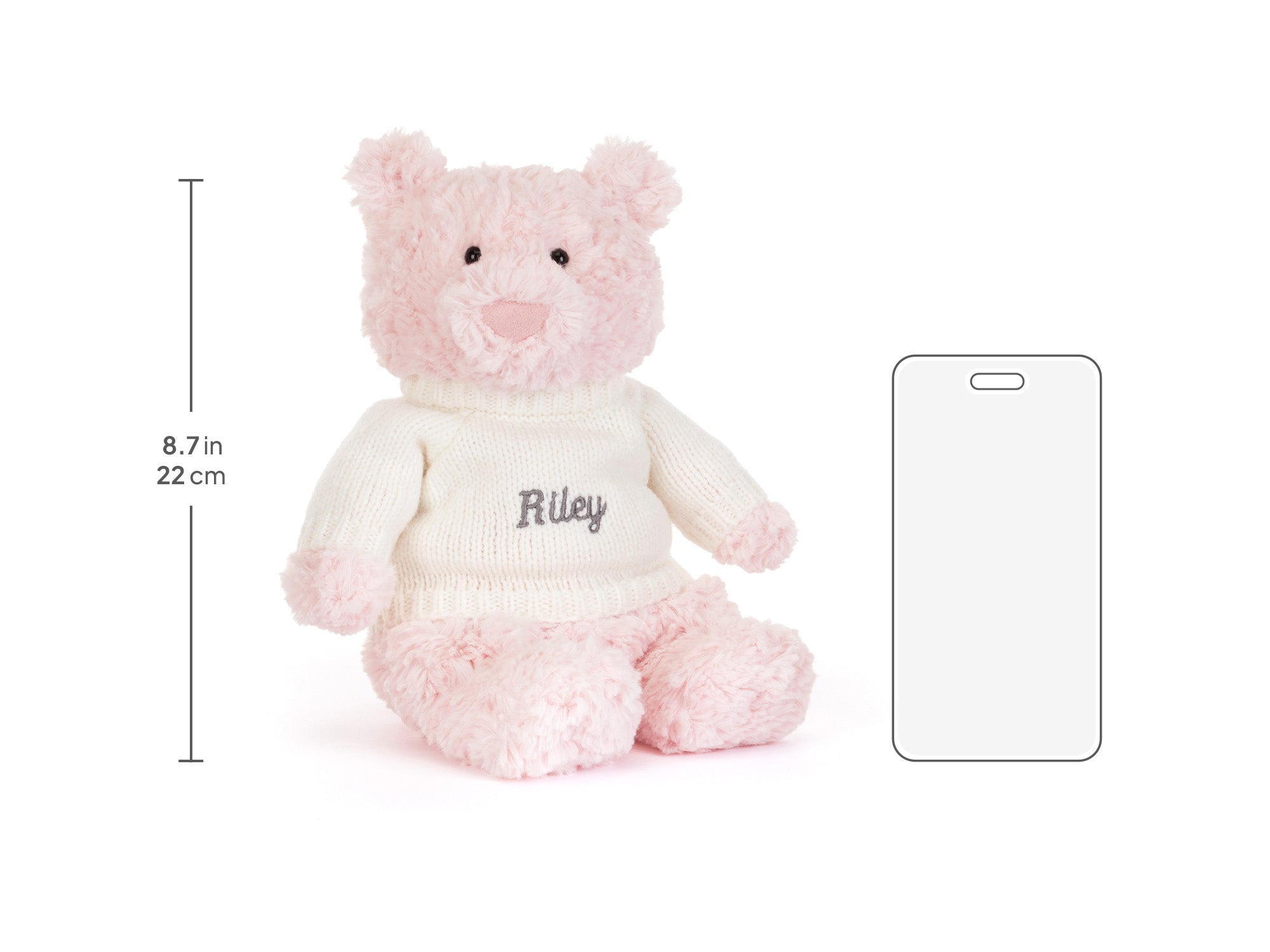 Leola Bear with Personalized Cream Jumper, size chart