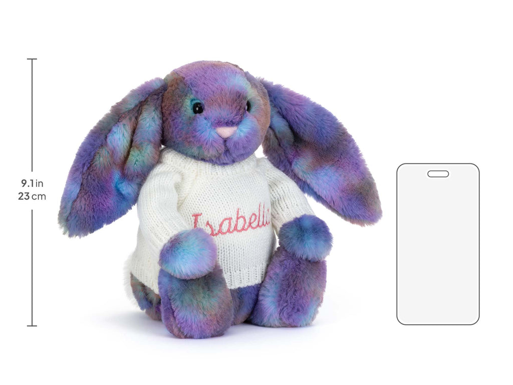 Zodihop Luxe Bunny with Personalised Cream Jumper, size chart