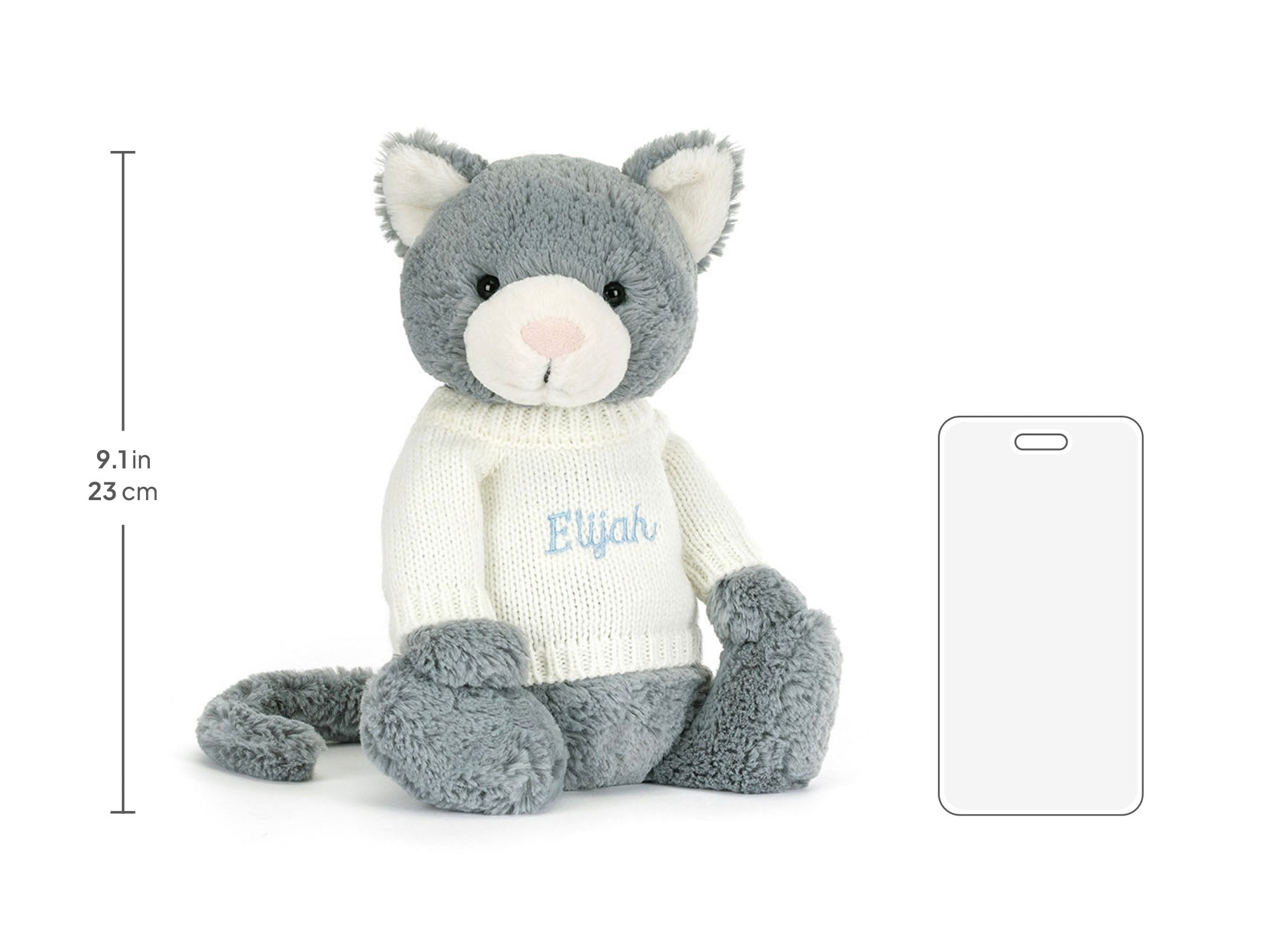 Bashful Kitten with Personalized Cream Jumper size chart
