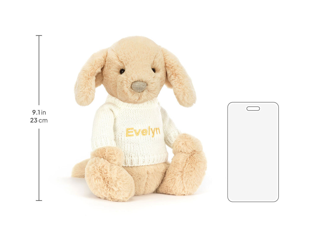 Bashful Luxe Puppy Orlando with Personalized Cream Jumper size chart