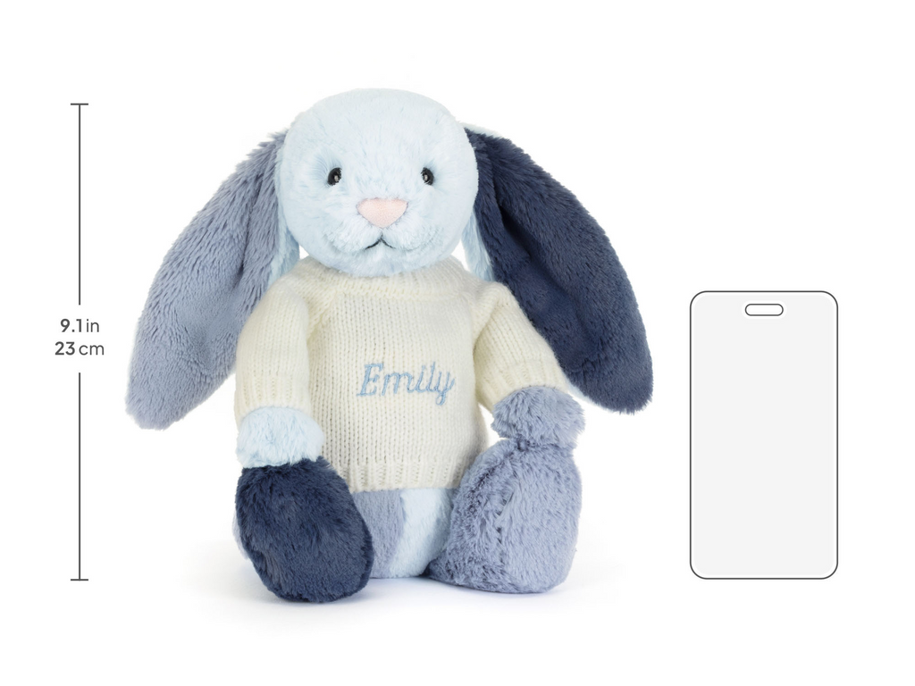Puddlesea Bunny with Personalised Cream Jumper, size chart