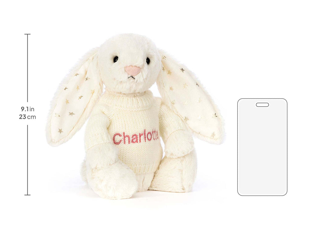 Bashful Twinkle Bunny with Personalized Cream Jumper, size chart
