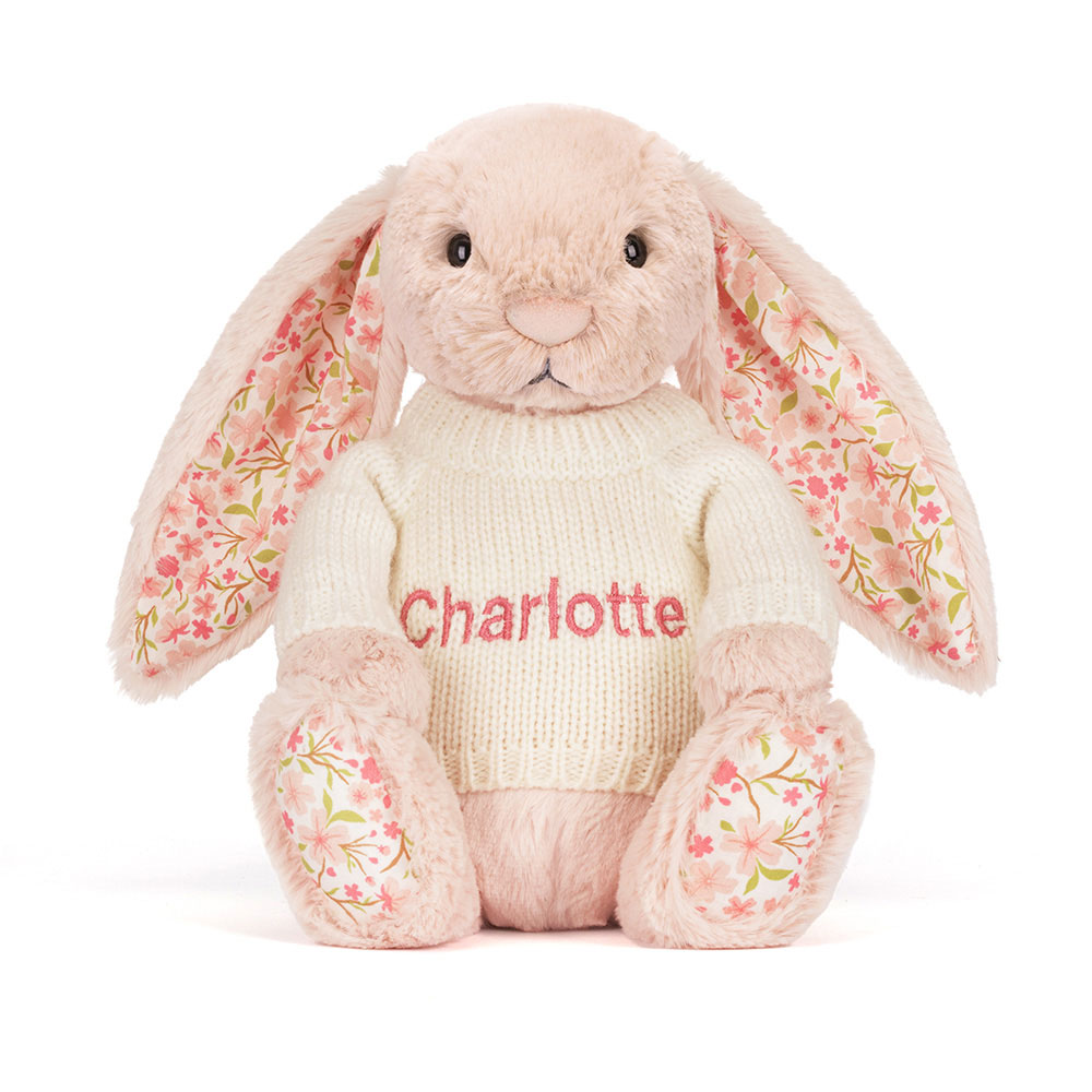 Blossom Blush Bunny 'Cherry' with Personalised Cream Jumper, View 4
