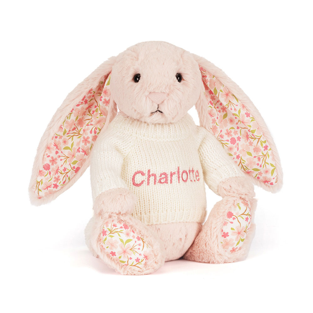 Blossom Blush Bunny 'Cherry' with Personalised Cream Jumper, Main View