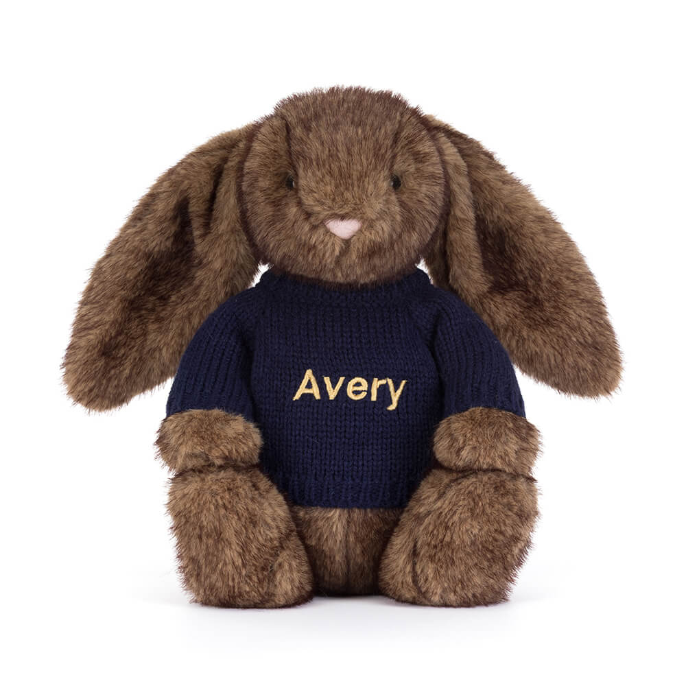 Hoppleston Luxe Bunny with Personalised Navy Jumper, View 4