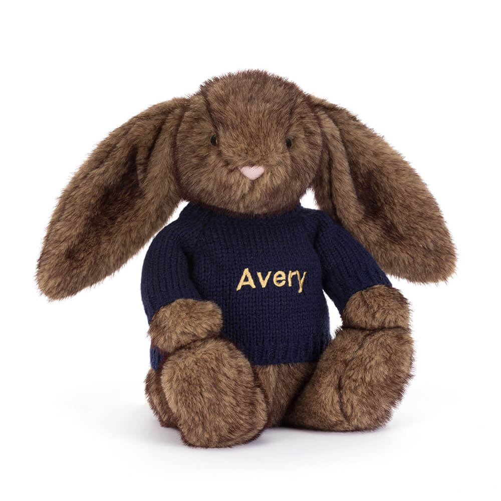 Hoppleston Luxe Bunny with Personalised Navy Jumper, Main View