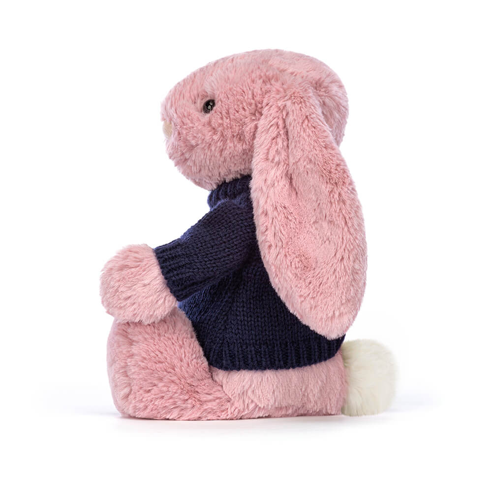 Bashful Tulip Pink Bunny with Personalised Navy Jumper, View 3