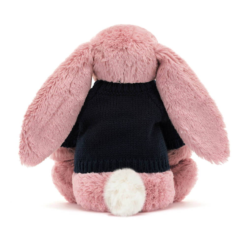 Bashful Tulip Pink Bunny with Personalised Navy Jumper, View 4