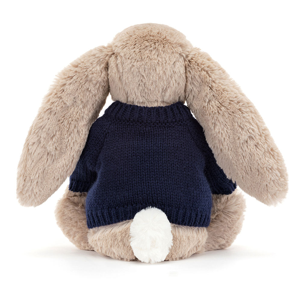 Bashful Beige Bunny with Personalised Navy Jumper, View 3