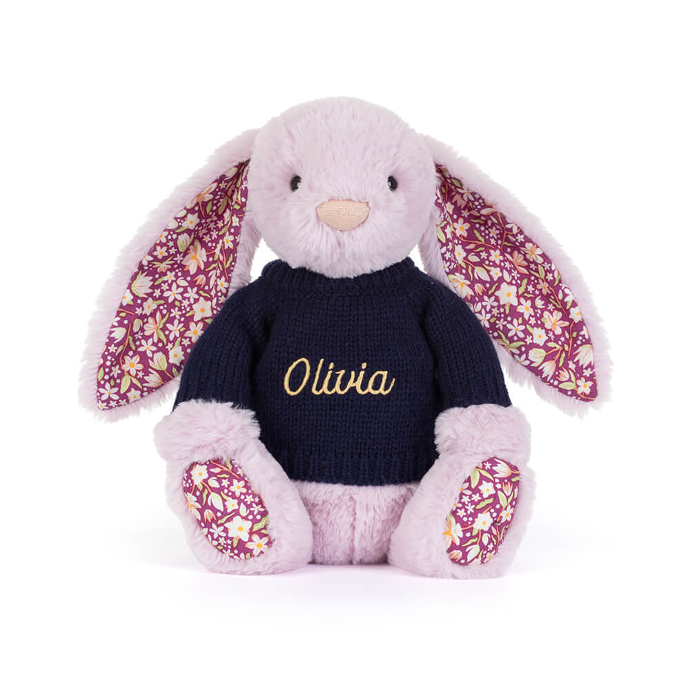 Thistlepop Blossom Luxe Bunny with Personalised Navy Jumper, View 4