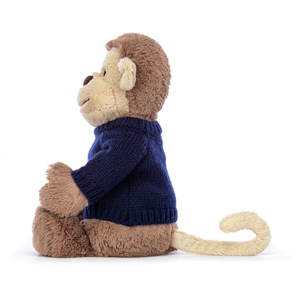 Bashful Monkey with Personalised Navy Jumper, View 3