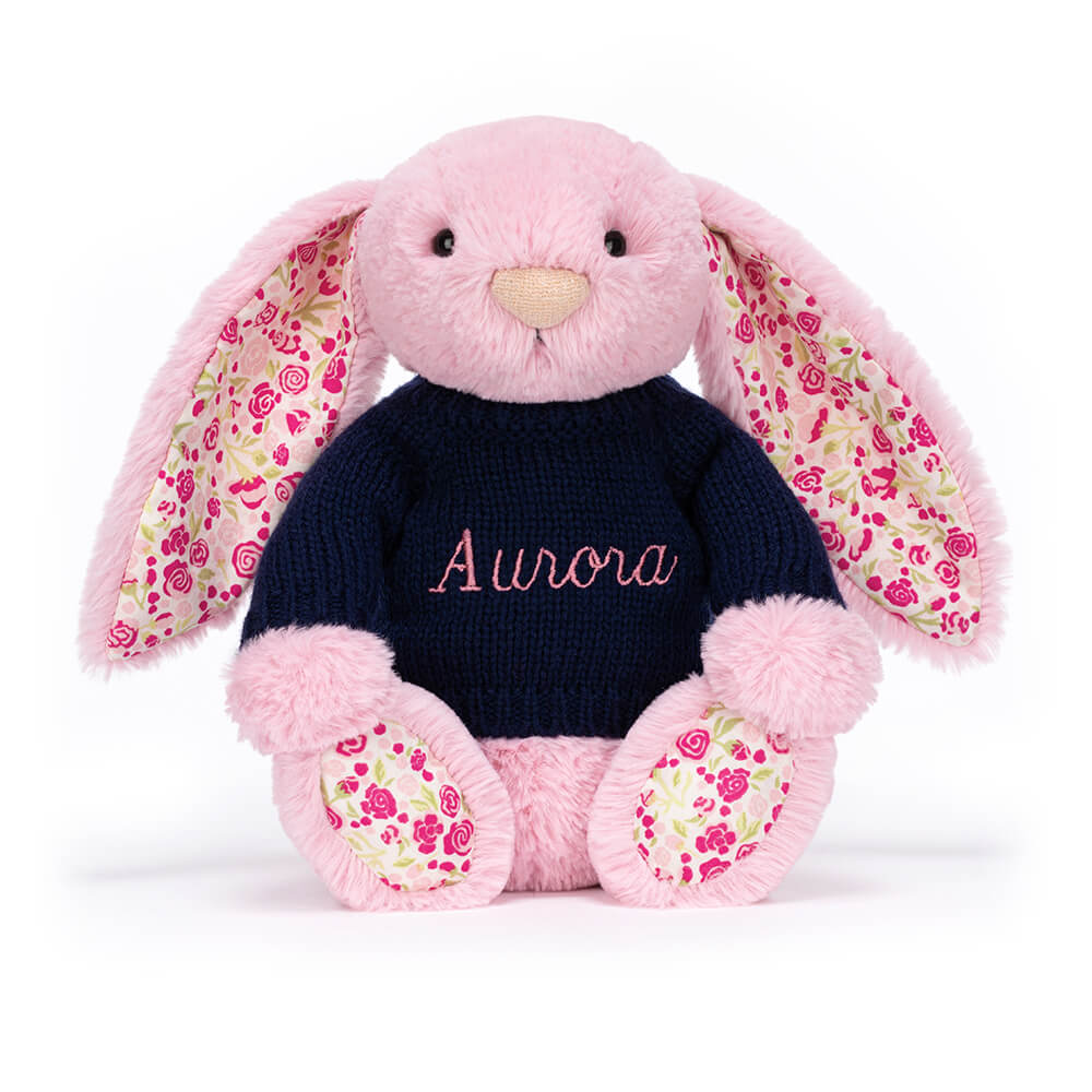 Blushkin Blossom Luxe Bunny with Personalised Navy Jumper, View 4