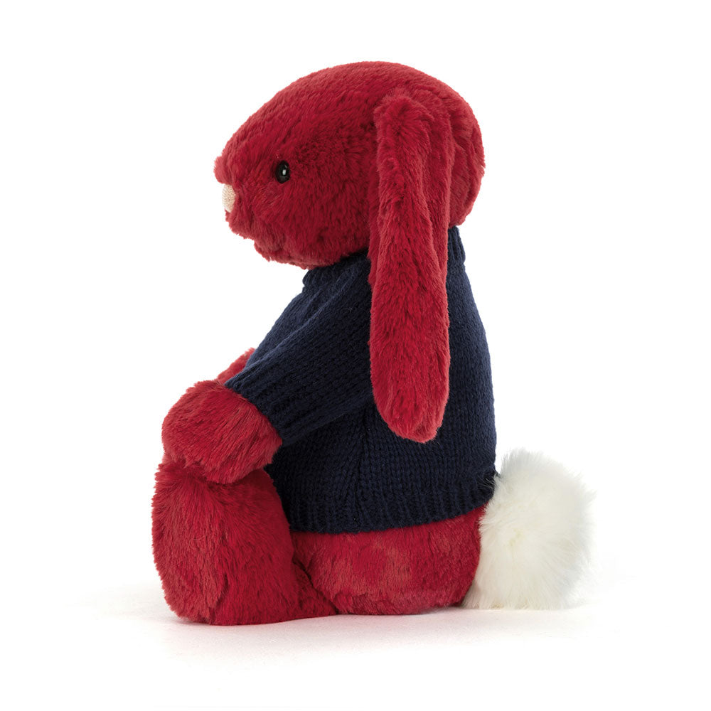 Bashful Luxe Bunny Scarlett with Personalised Navy Jumper. View 3