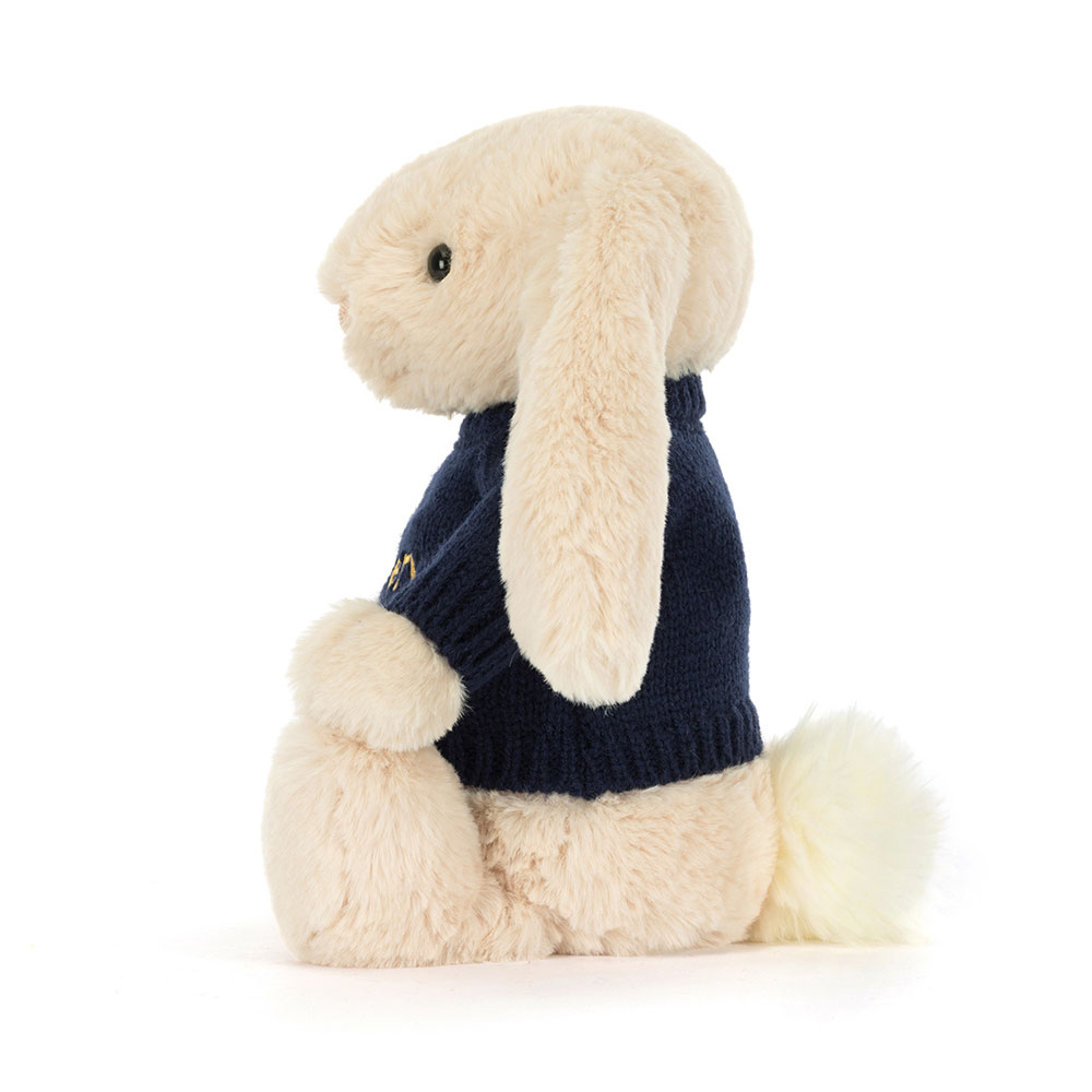 Bashful Luxe Bunny Willow with Personalised Navy Jumper, View 3