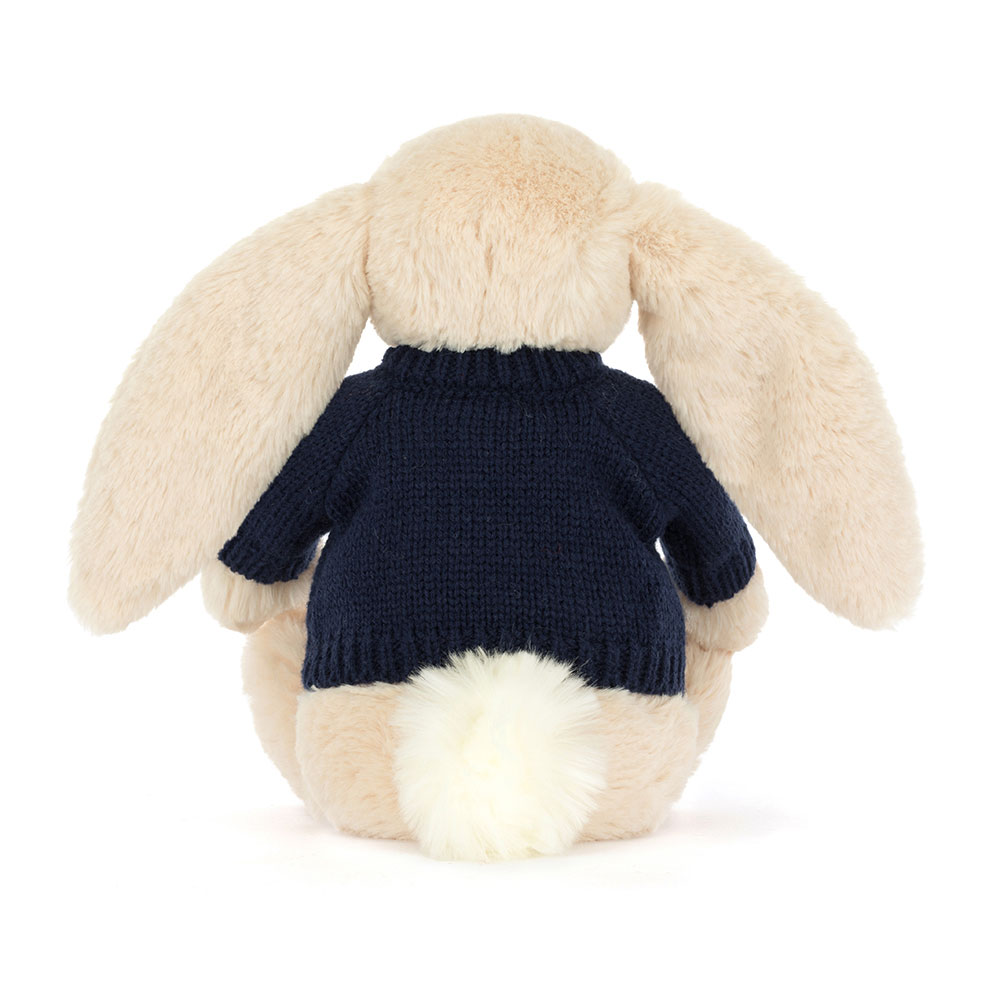 Bashful Luxe Bunny Willow with Personalised Navy Jumper, View 4