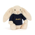 Bashful Luxe Bunny Willow with Personalised Navy Jumper, Main View