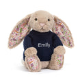 Blossom Beige Bunny 'Petal' with Personalised Navy Jumper, Main View