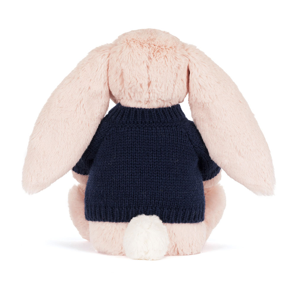 Blossom Blush Bunny 'Cherry' with Personalised Navy Jumper, View 3