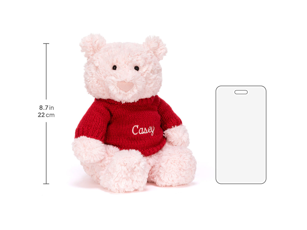 Leola Bear with Personalized Red Jumper, size chart