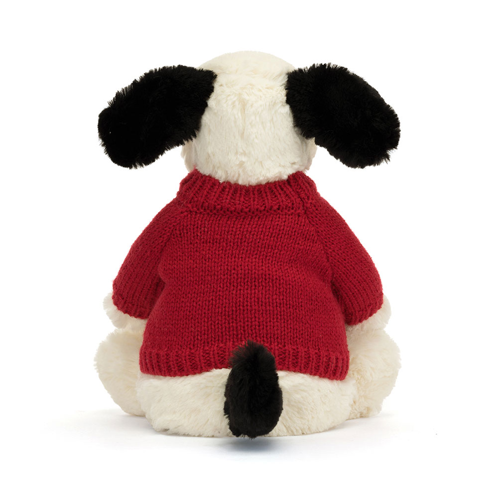 Bashful Black & Cream Puppy with Personalised Red Jumper, View 3