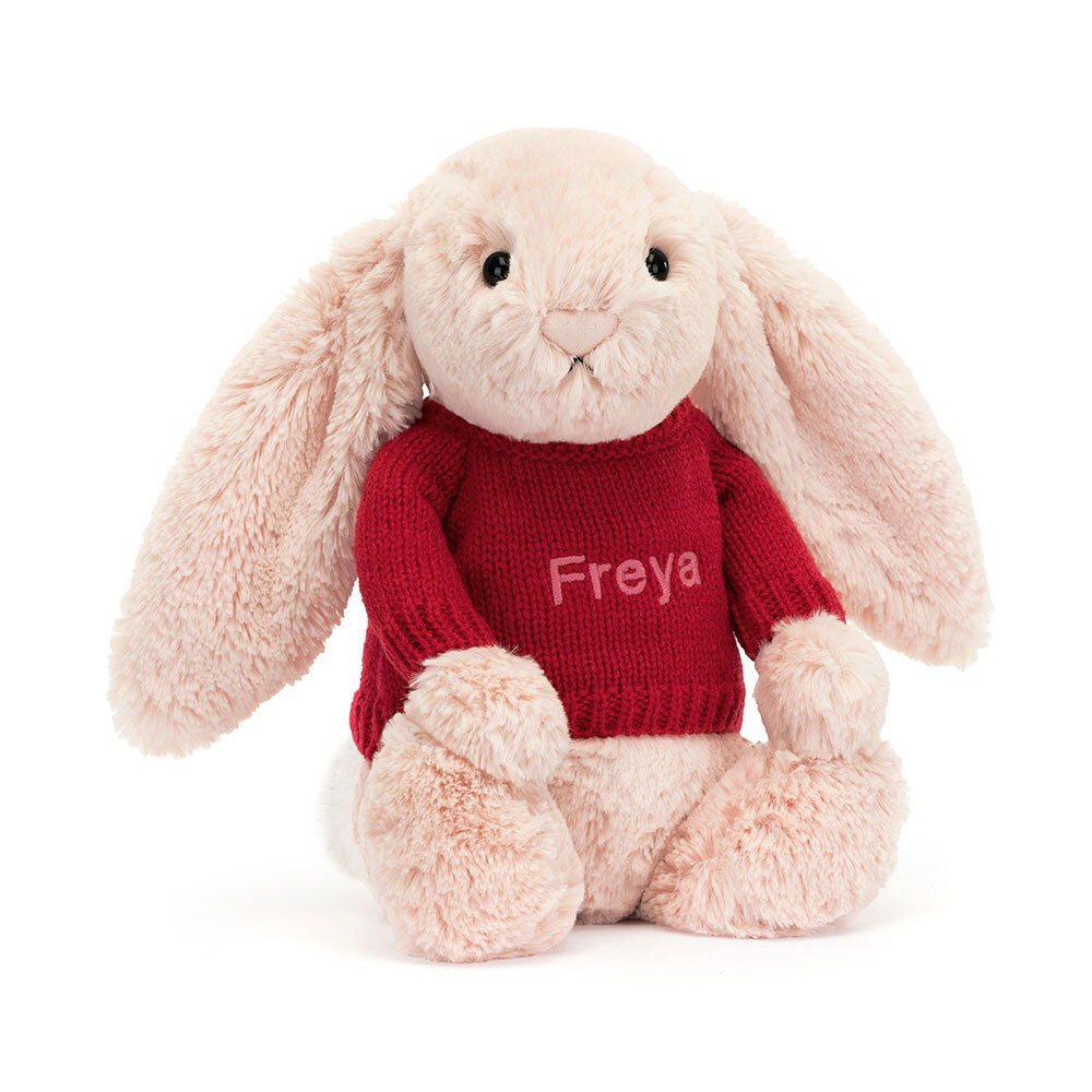 Bashful Blush Bunny with Personalised Red Jumper, View 4