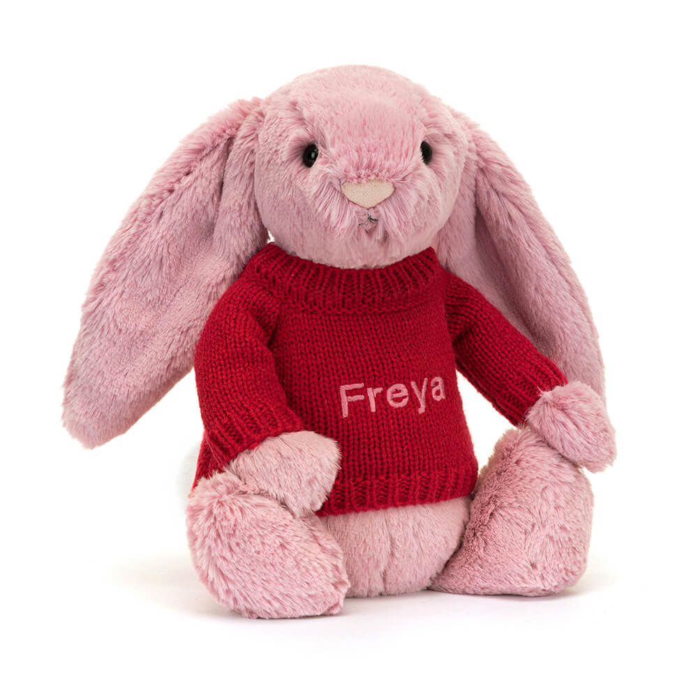Bashful Tulip Pink Bunny with Personalised Red Jumper, View 4