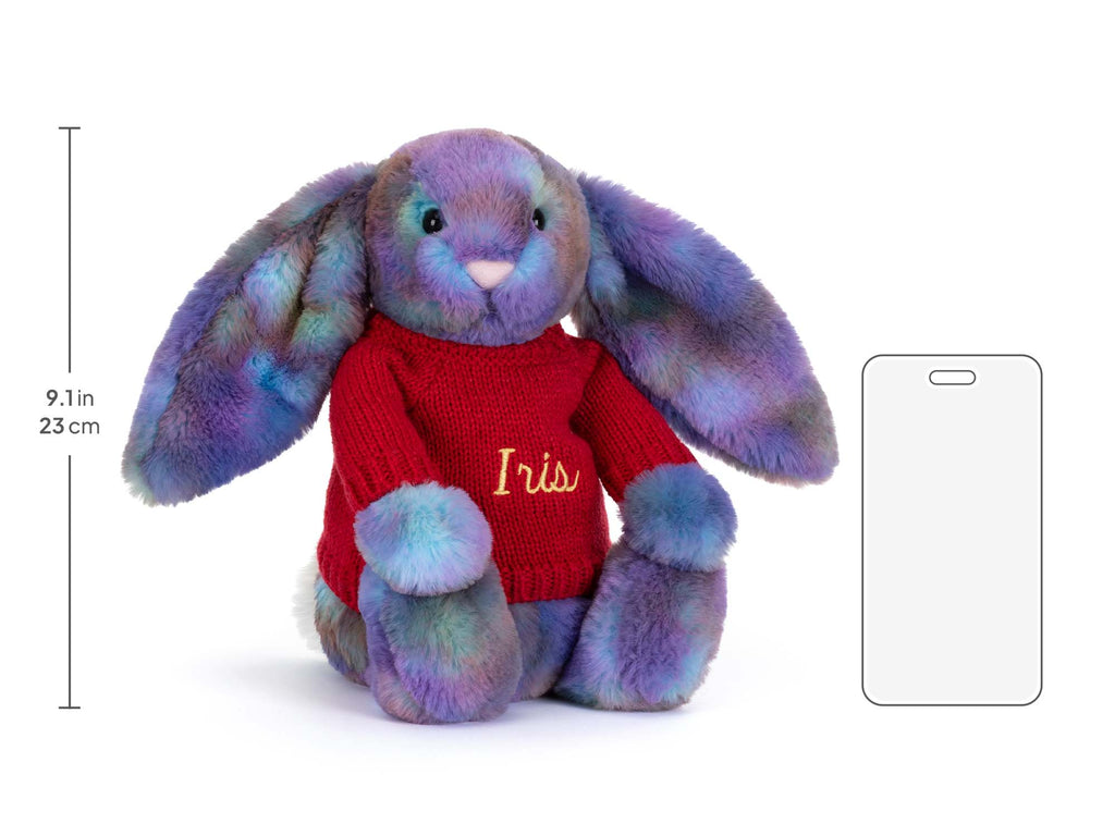Zodihop Luxe Bunny with Personalised Red Jumper, size chart