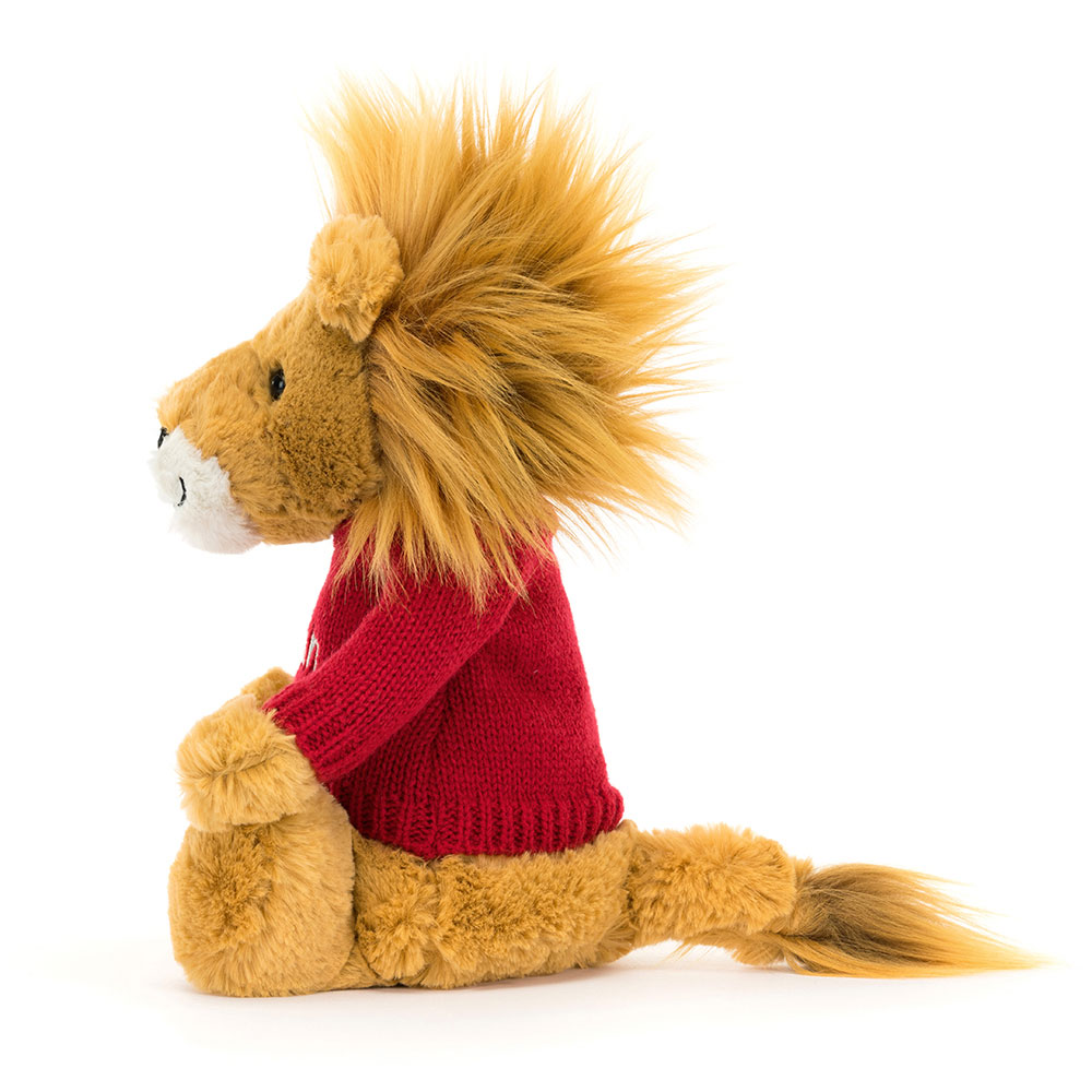 Bashful Lion with Personalised Red Jumper, View 2