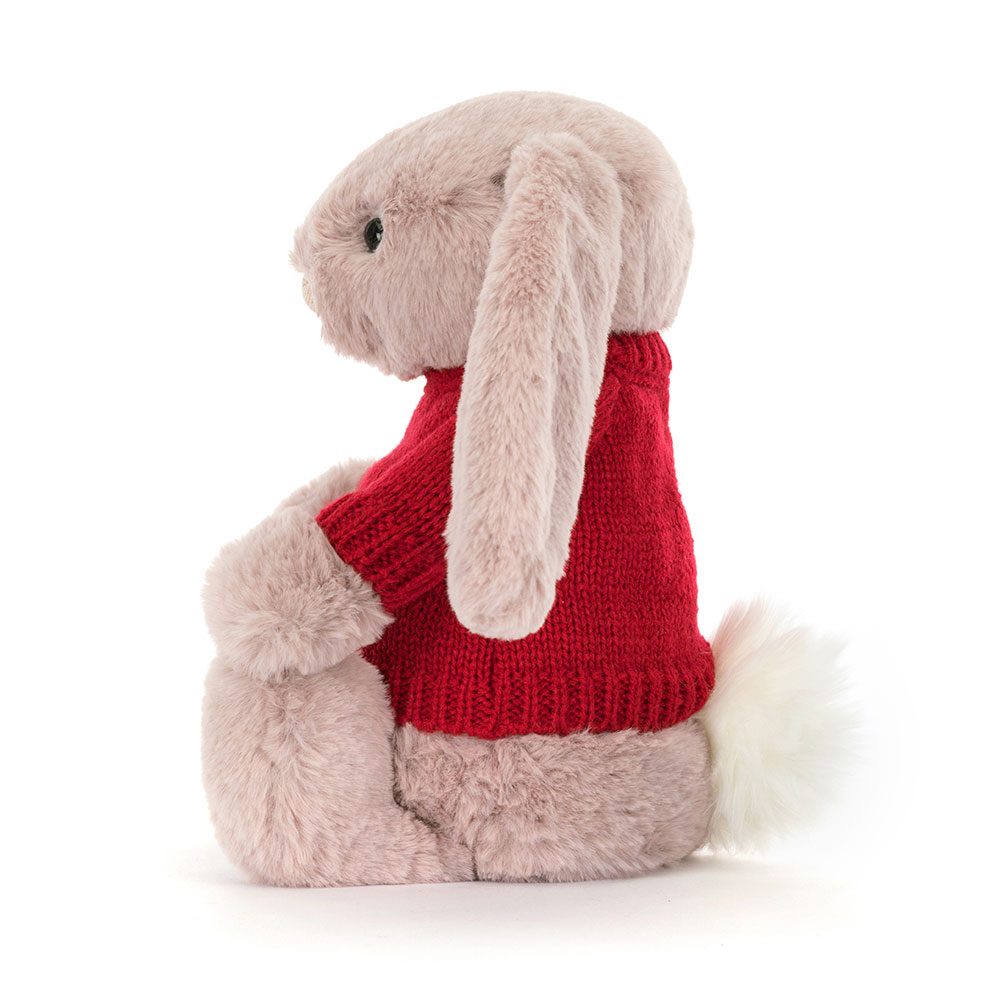 Bashful Luxe Bunny Rosa with Personalised Red Jumper, View 3