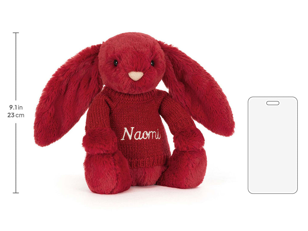 Bashful Luxe Bunny Scarlett with Personalized Red Jumper, size chart