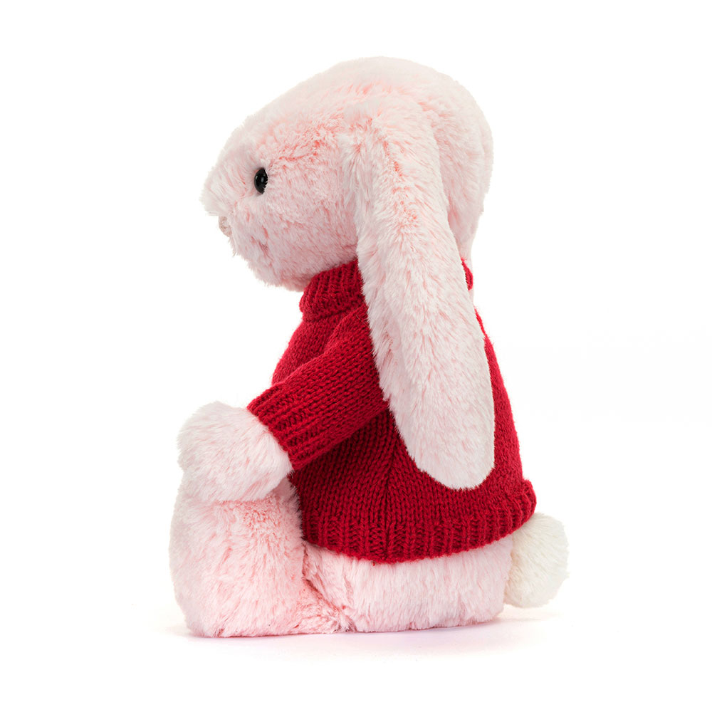 Bashful Pink Bunny with Personalised Red Jumper, View 2