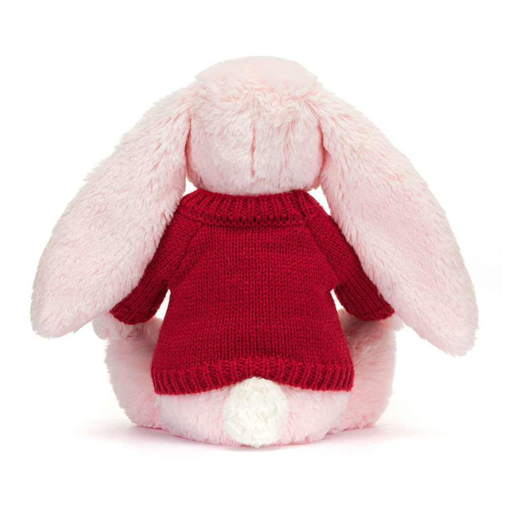 Bashful Pink Bunny with Personalised Red Jumper, View 3