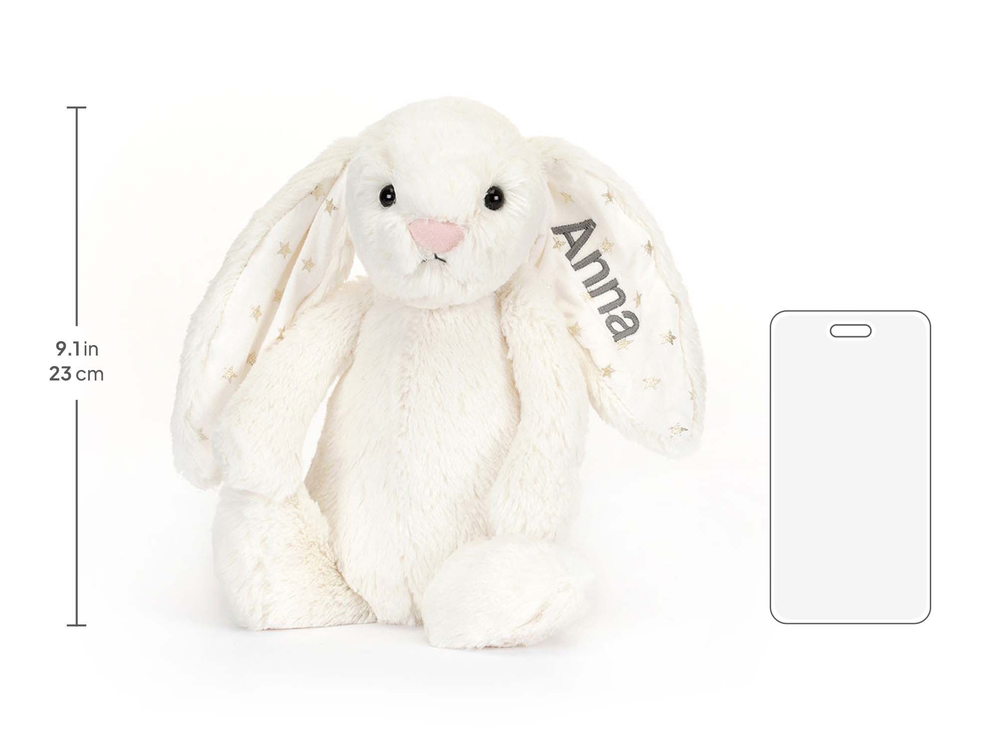 Personalized Bashful Twinkle Bunny Medium, size chart