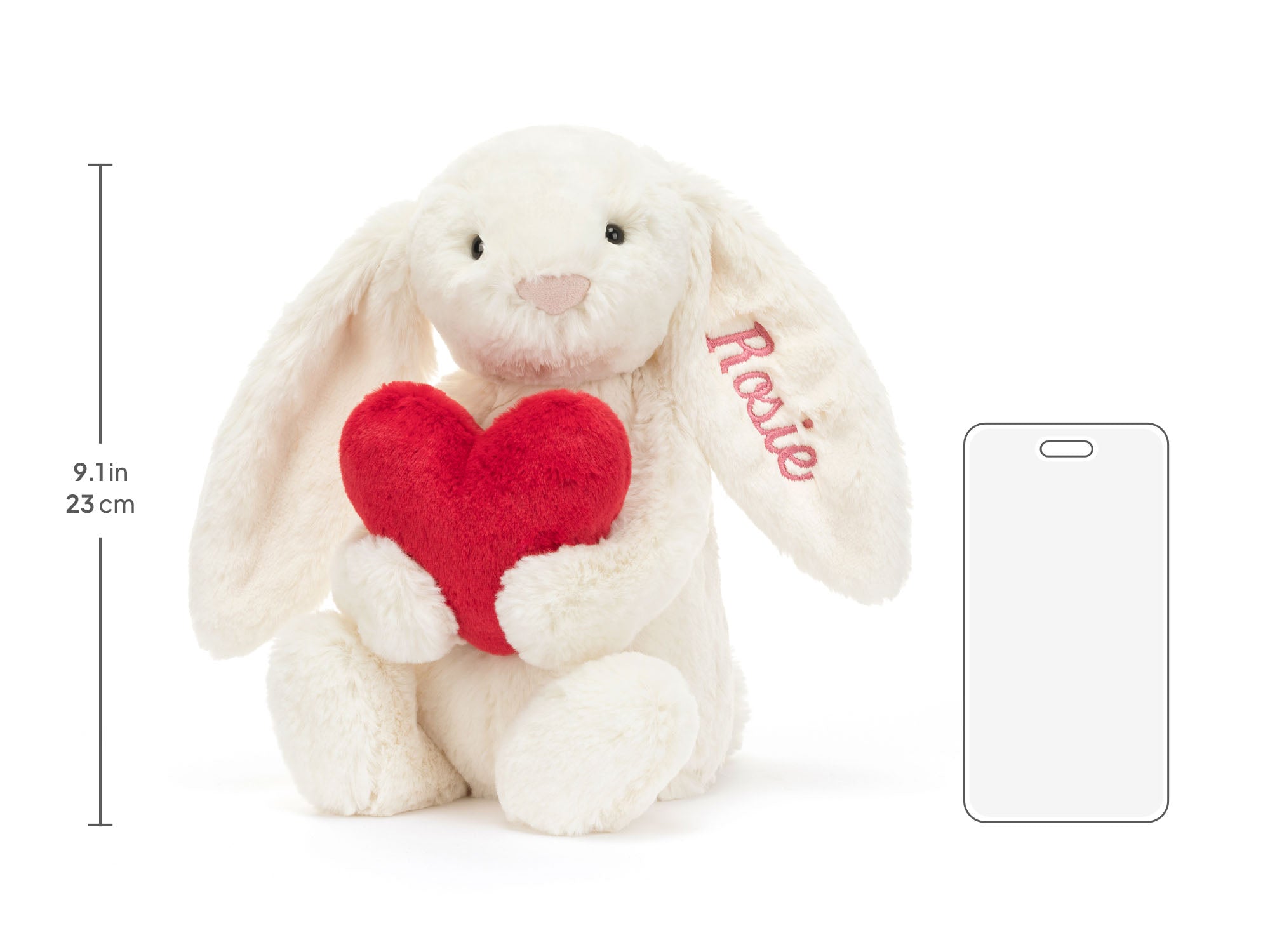 Personalized Bashful Red Love Heart Bunny Original, size chart