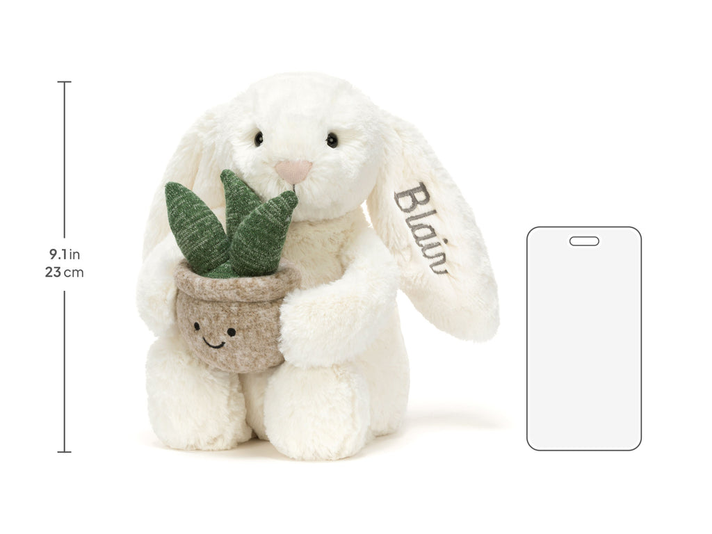 Personalised Cream Bunny with Plant, size chart