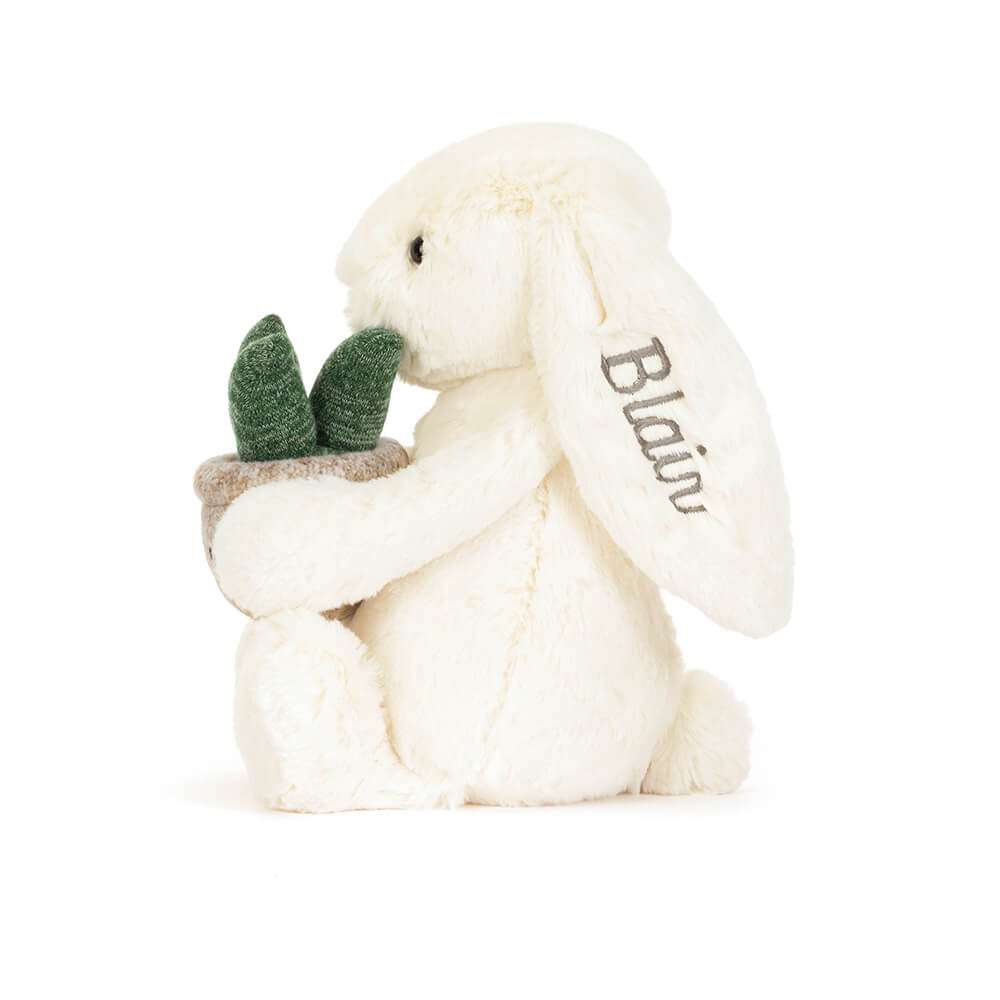Personalised Cream Bunny with Plant, View 2