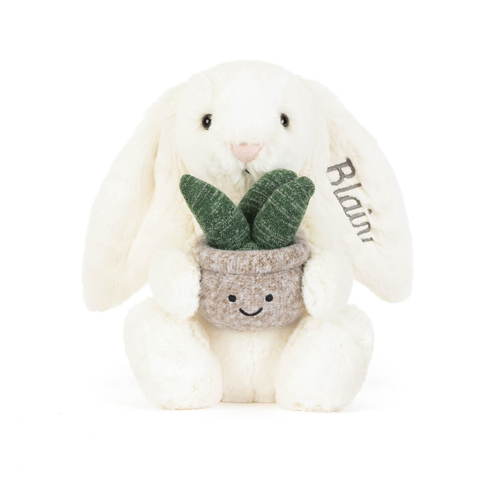 Personalised Cream Bunny with Plant, View 4