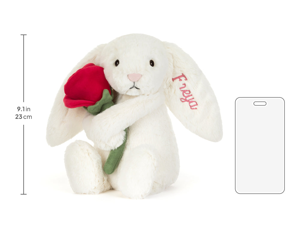 Personalised Cream Bunny with Rose, size chart