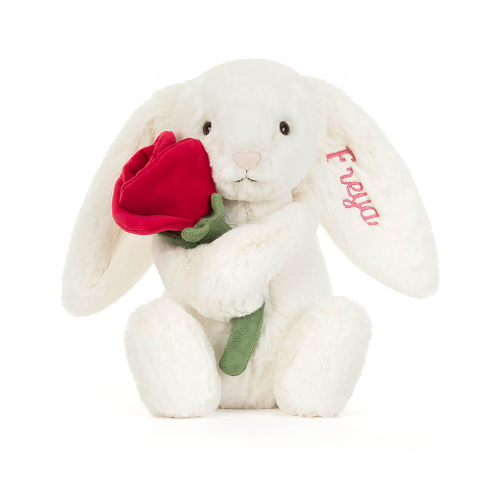 Personalised Cream Bunny with Rose, view 4
