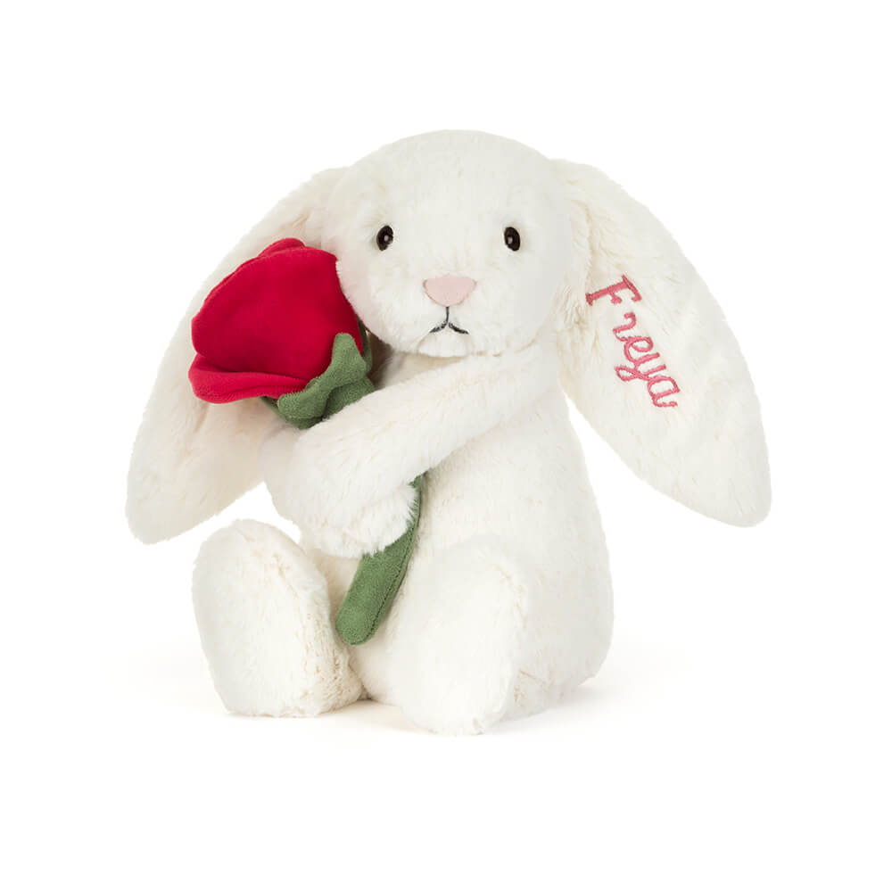 Personalised Cream Bunny with Rose, Main View