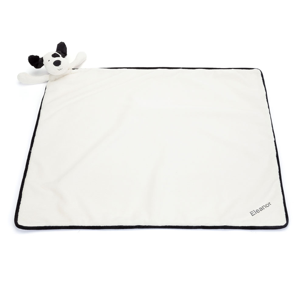 Personalised Bashful Black & Cream Puppy Blankie, View 3